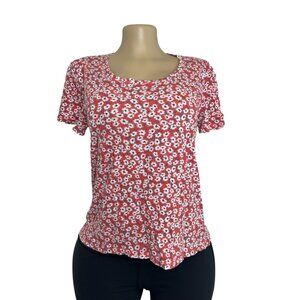 #851 Lucky Brand Red & White Floral Print Short Sleeve Top M